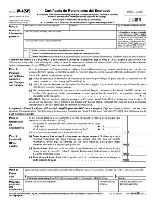 IRS Formulario W-4(SP) 2021 Printable Pdf