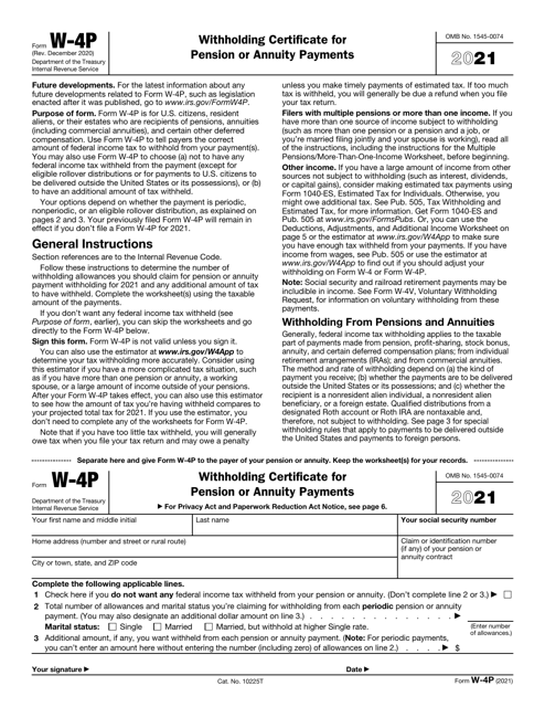IRS Form W-4P 2021 Printable Pdf