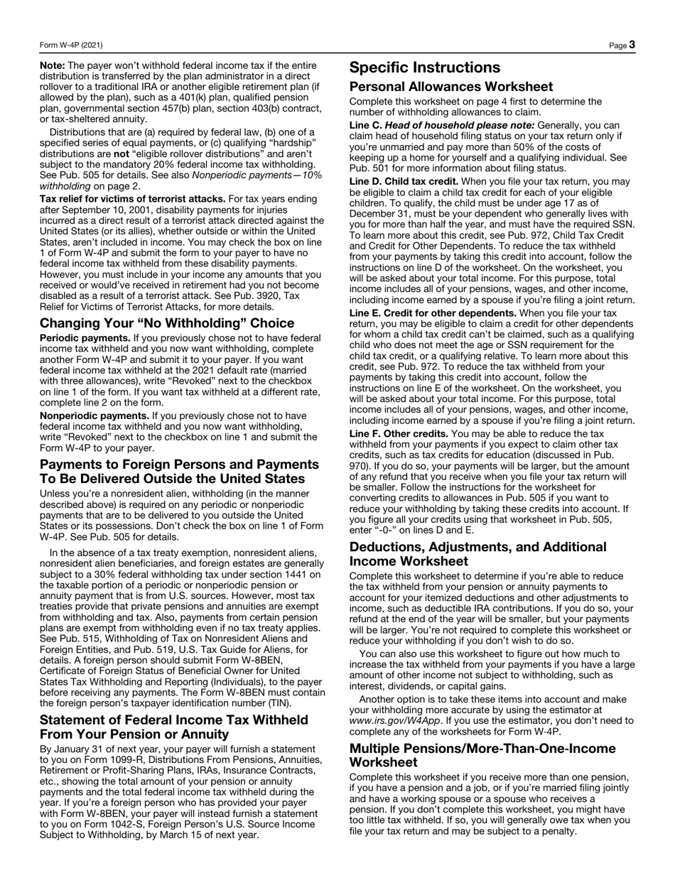 IRS Form W-4P Withholding Certificate for Pension or Annuity Payments, Page 3