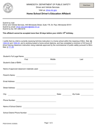 Form PS33135 Home School Driver&#039;s Education Affidavit - Minnesota