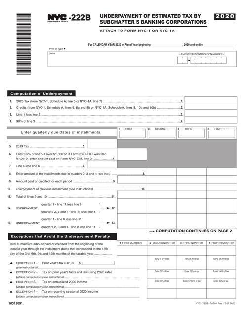 Form NYC-222B 2020 Printable Pdf