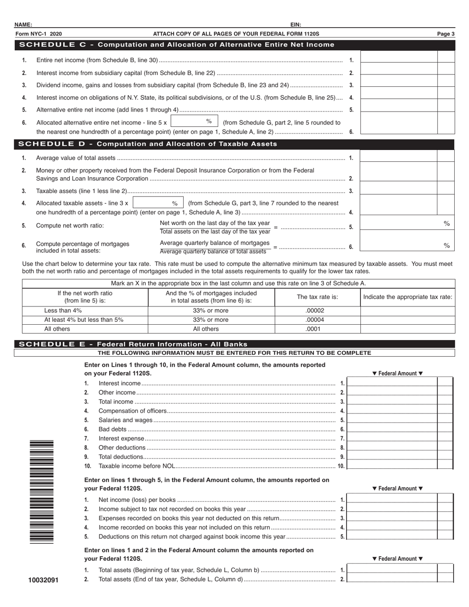Form NYC-1 Tax Return for Banking Corporations - New York City, Page 3