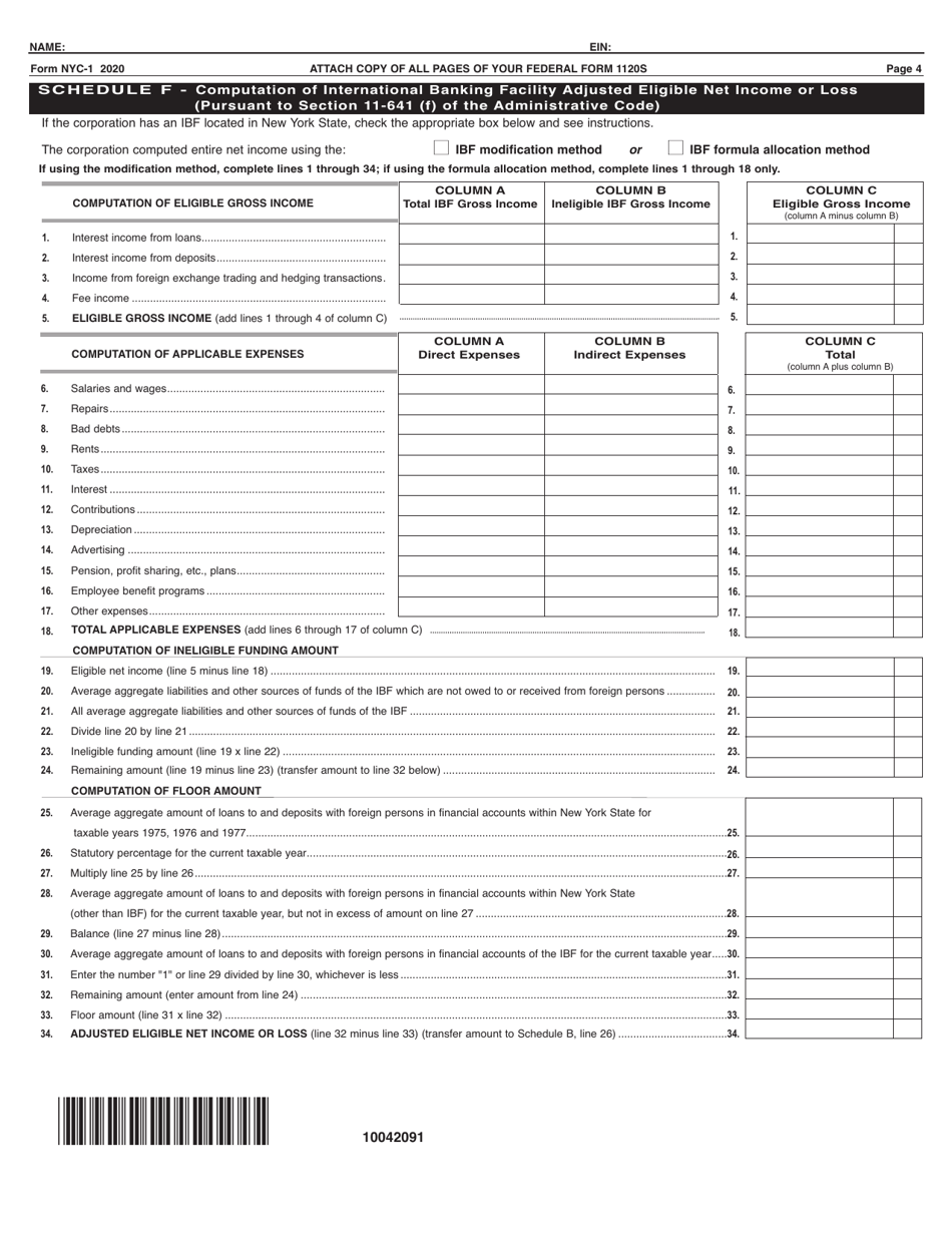 Form NYC-1 Tax Return for Banking Corporations - New York City, Page 4