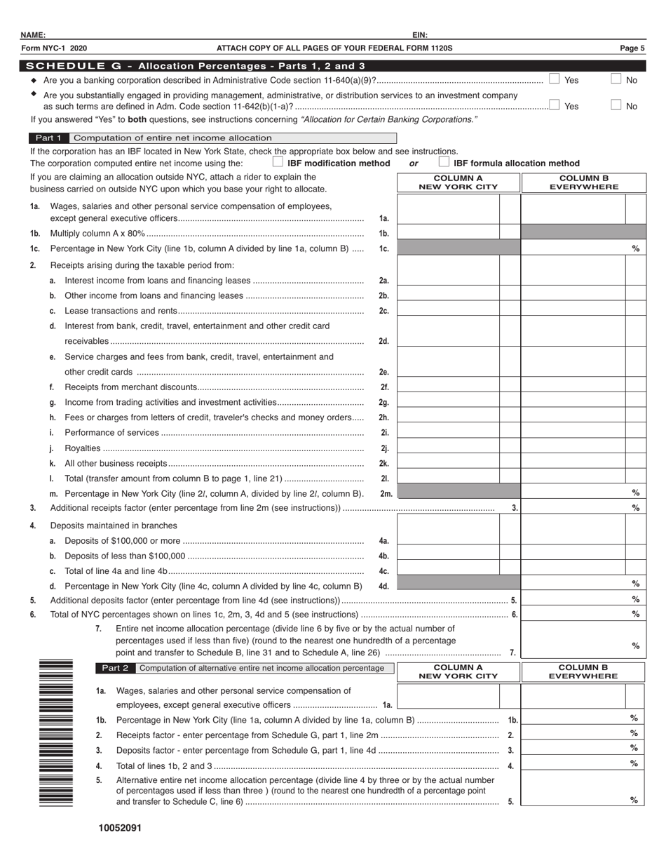 Form NYC-1 Tax Return for Banking Corporations - New York City, Page 5