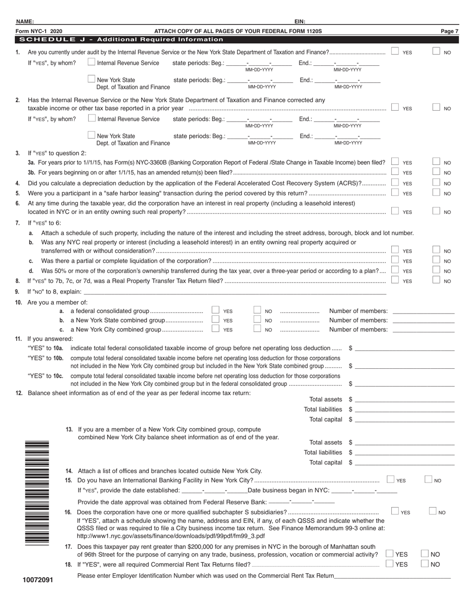 Form NYC-1 Tax Return for Banking Corporations - New York City, Page 7