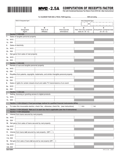 Form NYC-2.5A 2020 Printable Pdf