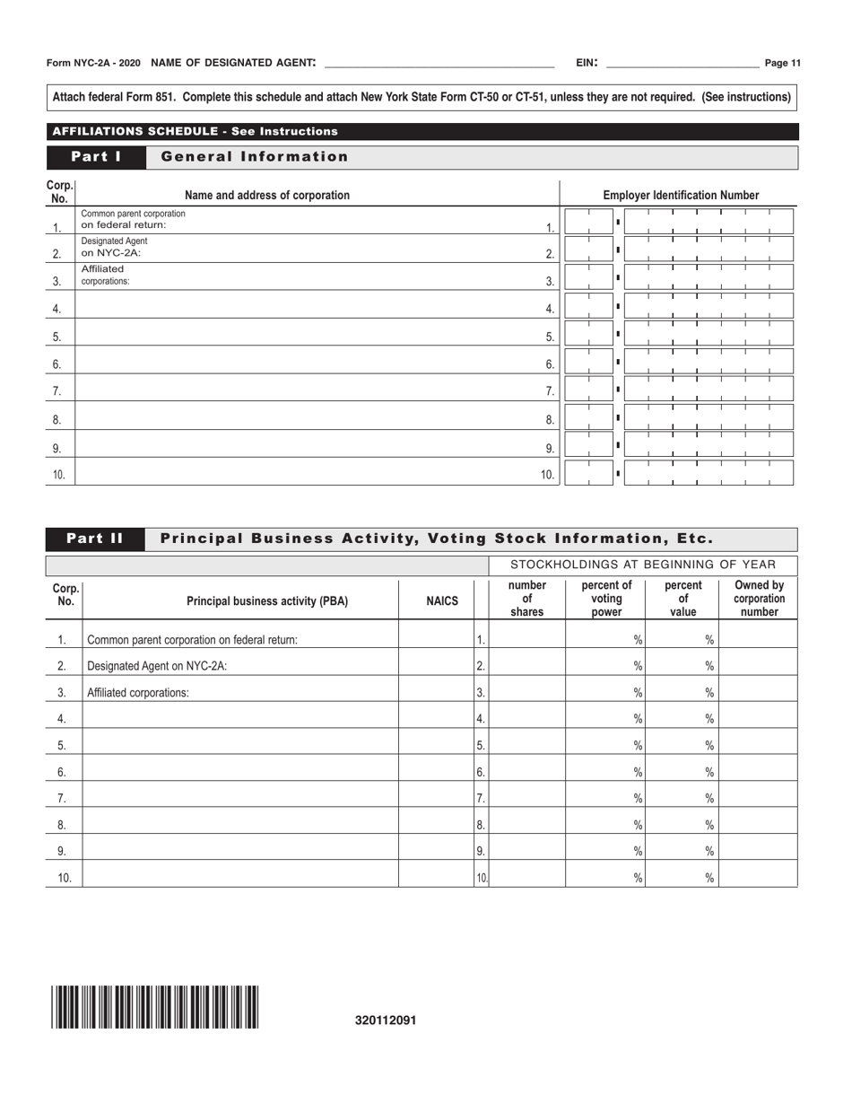 Form NYC-2A Combined Business Corporation Tax Return - New York City, Page 11
