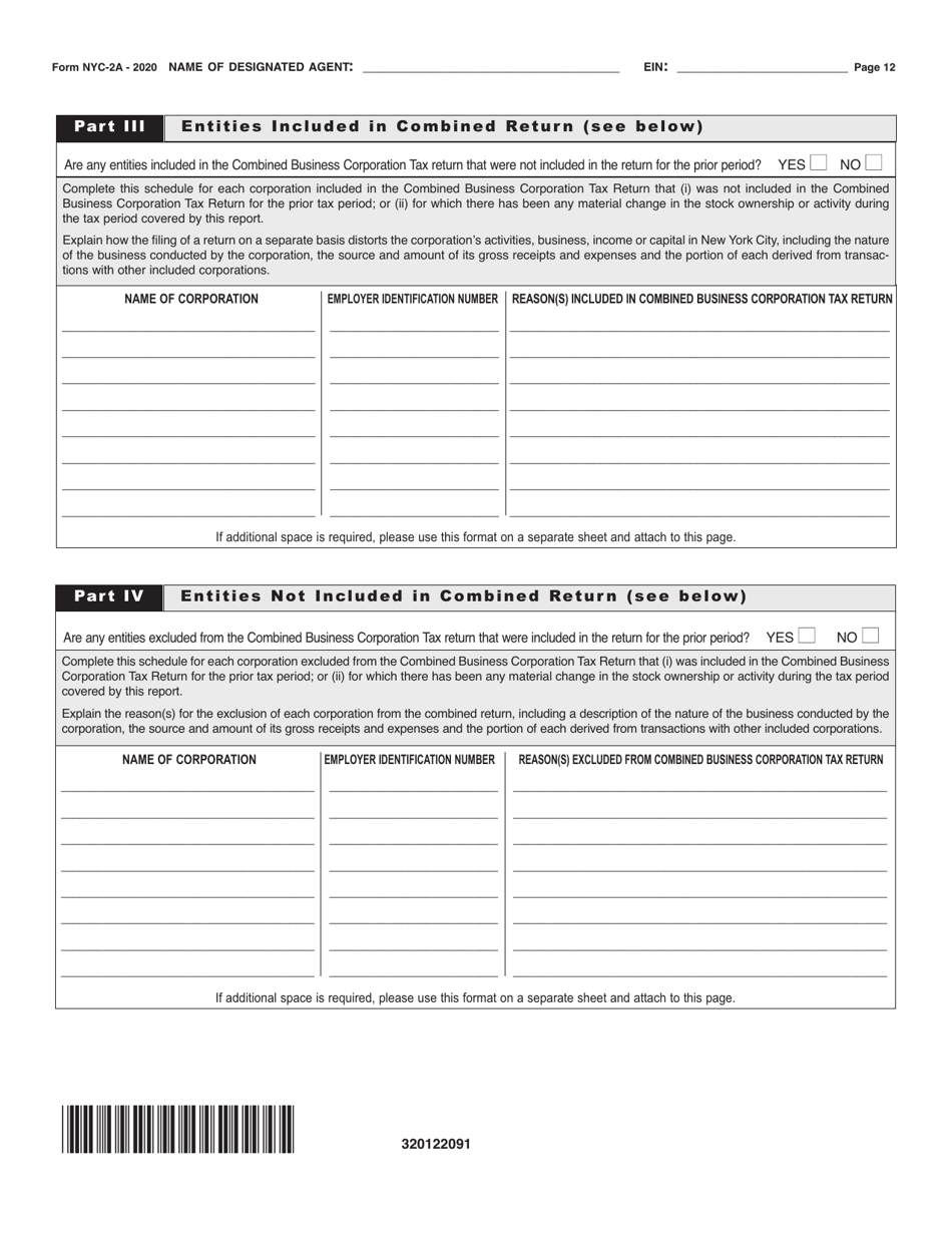 Form NYC-2A Combined Business Corporation Tax Return - New York City, Page 12