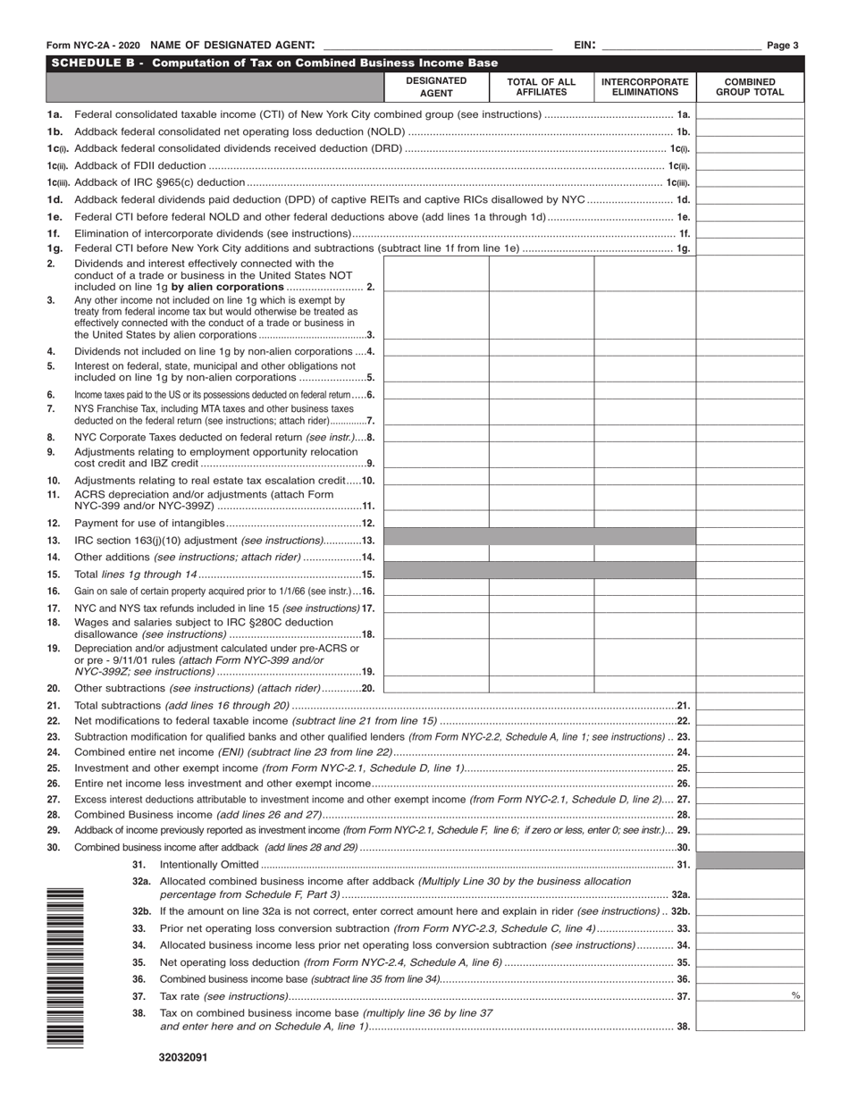 Form NYC-2A Combined Business Corporation Tax Return - New York City, Page 3