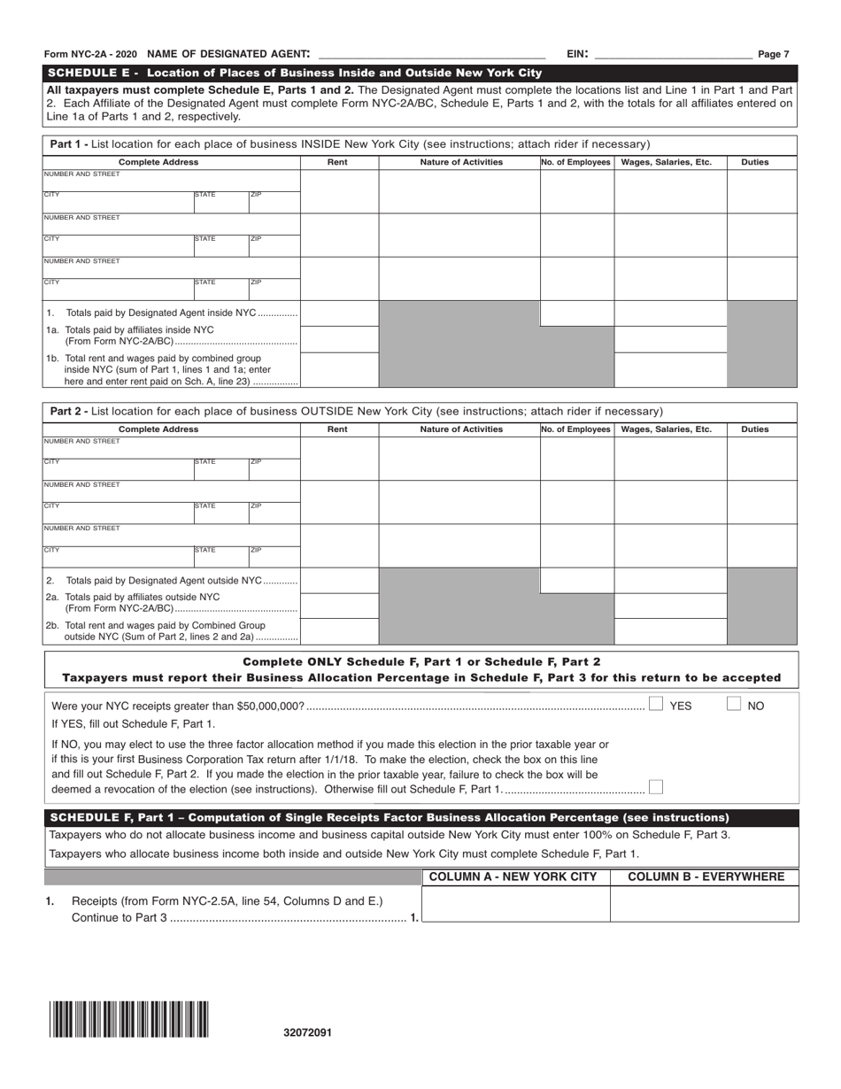Form NYC-2A Combined Business Corporation Tax Return - New York City, Page 7