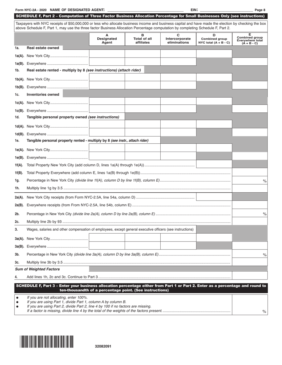 Form NYC-2A Combined Business Corporation Tax Return - New York City, Page 8
