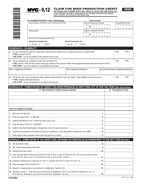 Form NYC-9.12 2020 Printable Pdf