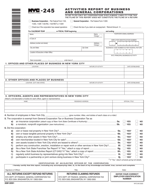 Form NYC-245 2020 Printable Pdf