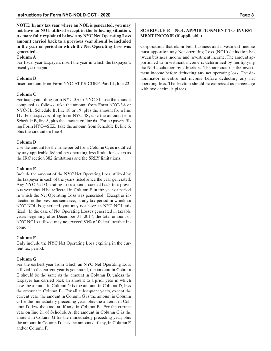 Form NYC-NOLD-GCT Net Operating Loss Deduction Computation General Corporation Tax - New York City, Page 3