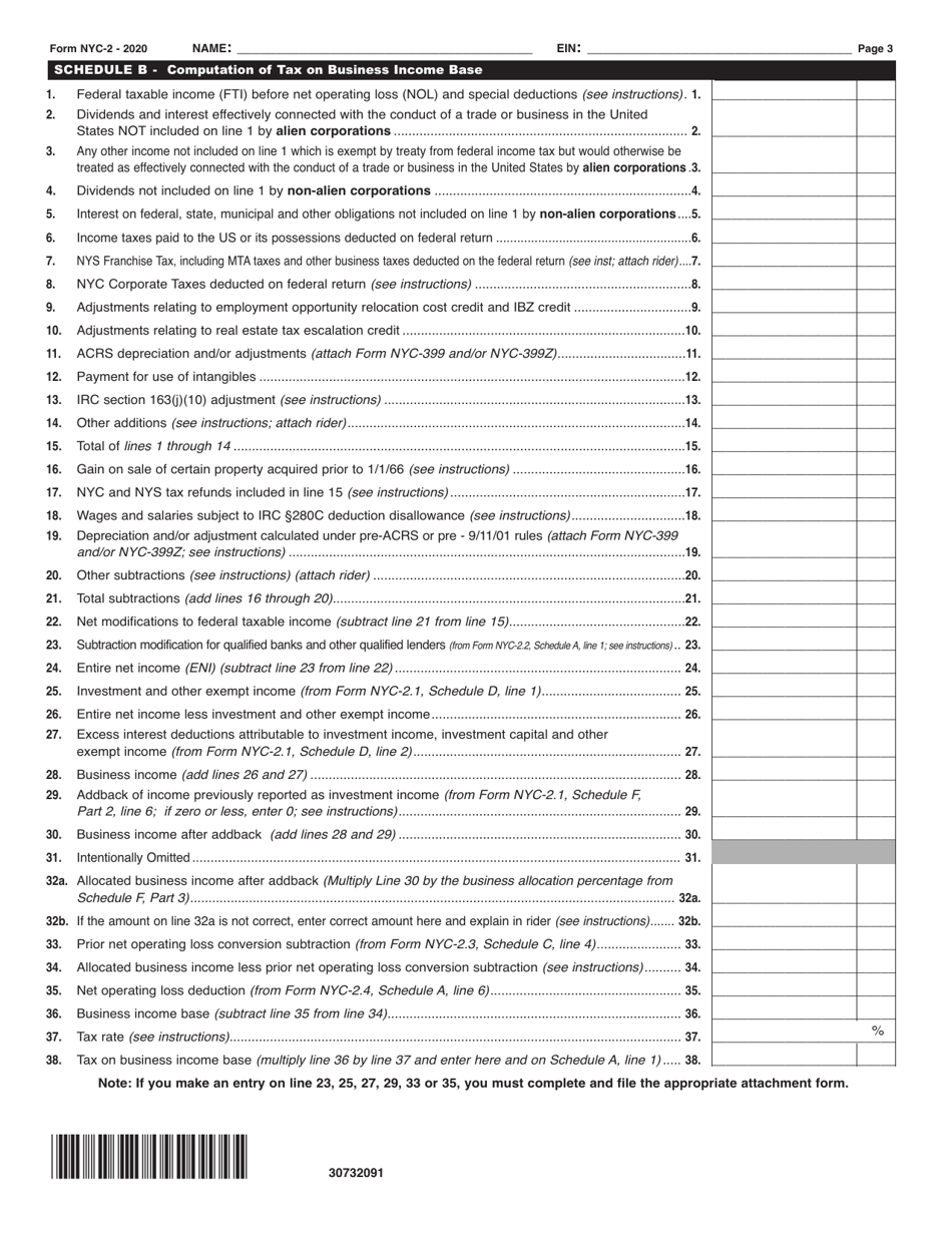 Form NYC-2 Business Corporation Tax Return - New York City, Page 3