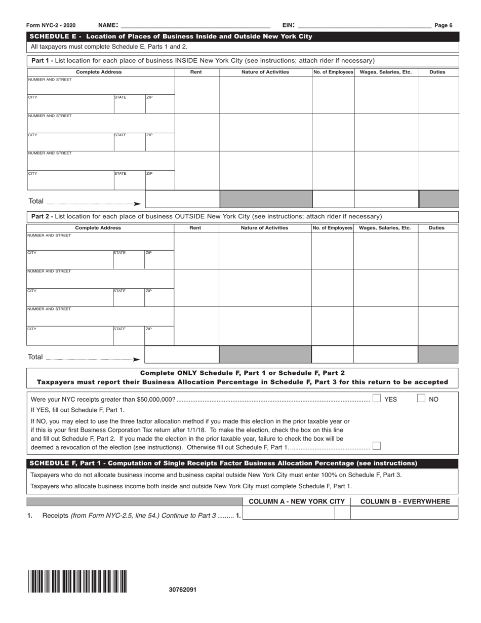 Form NYC-2 Business Corporation Tax Return - New York City, Page 6