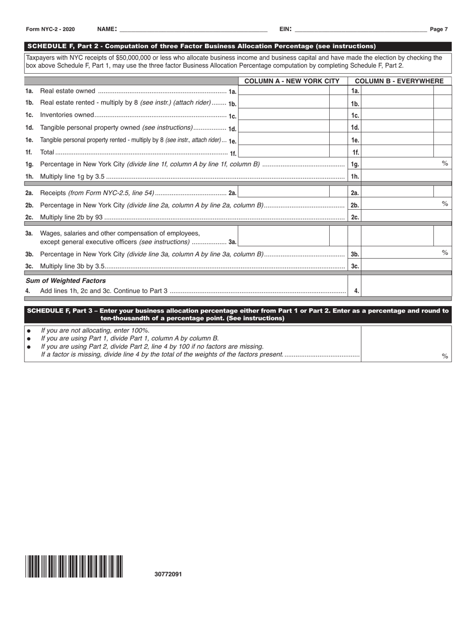 Form NYC-2 Business Corporation Tax Return - New York City, Page 7