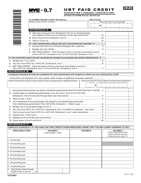 Form NYC-9.7 2020 Printable Pdf