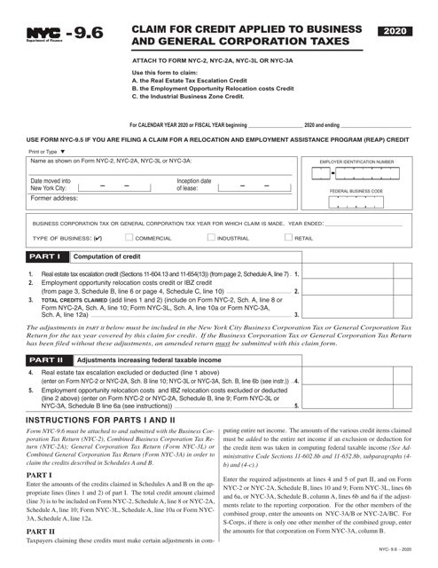 Form NYC-9.6 2020 Printable Pdf