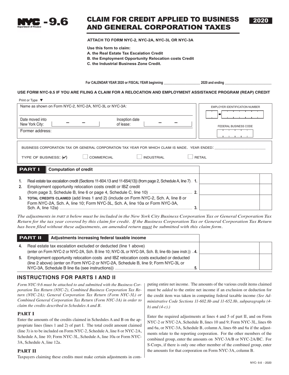 Form NYC9.6 Download Printable PDF or Fill Online Claim for Credit