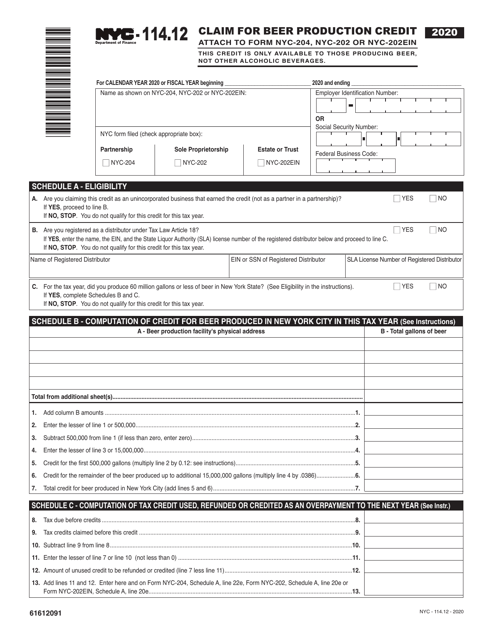 Form NYC-114.12 2020 Printable Pdf