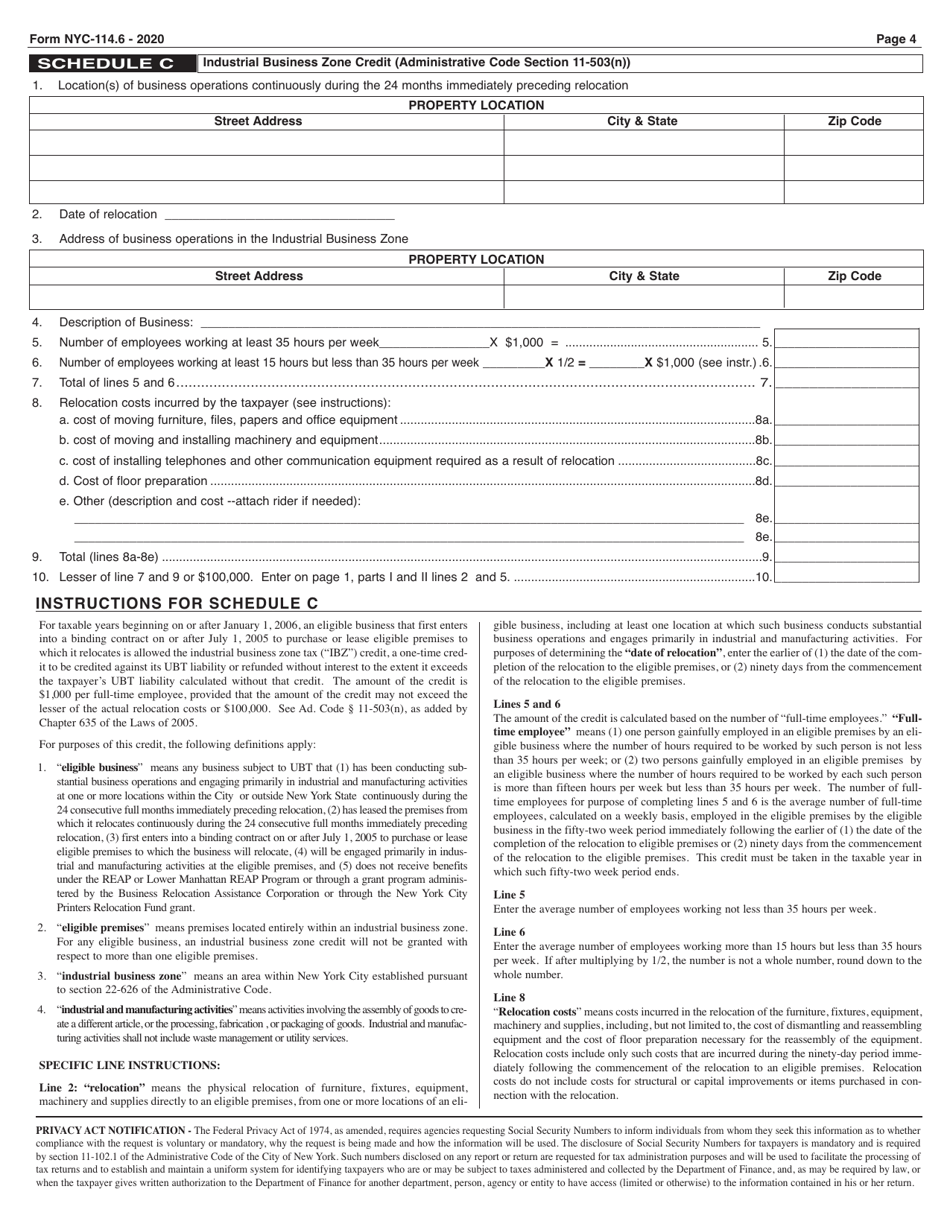 Form NYC-114.6 Claim for Credit Applied to Unincorporated Business Tax - New York City, Page 4