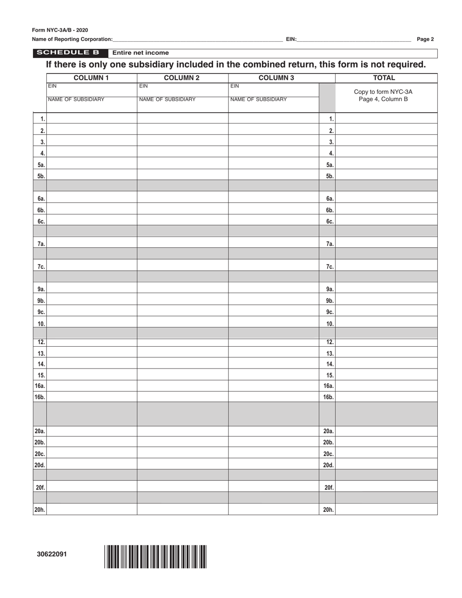 Form NYC-3A / B Attachment to Nyc-3a (Subsidiary Detail Spreadsheet) - New York City, Page 2