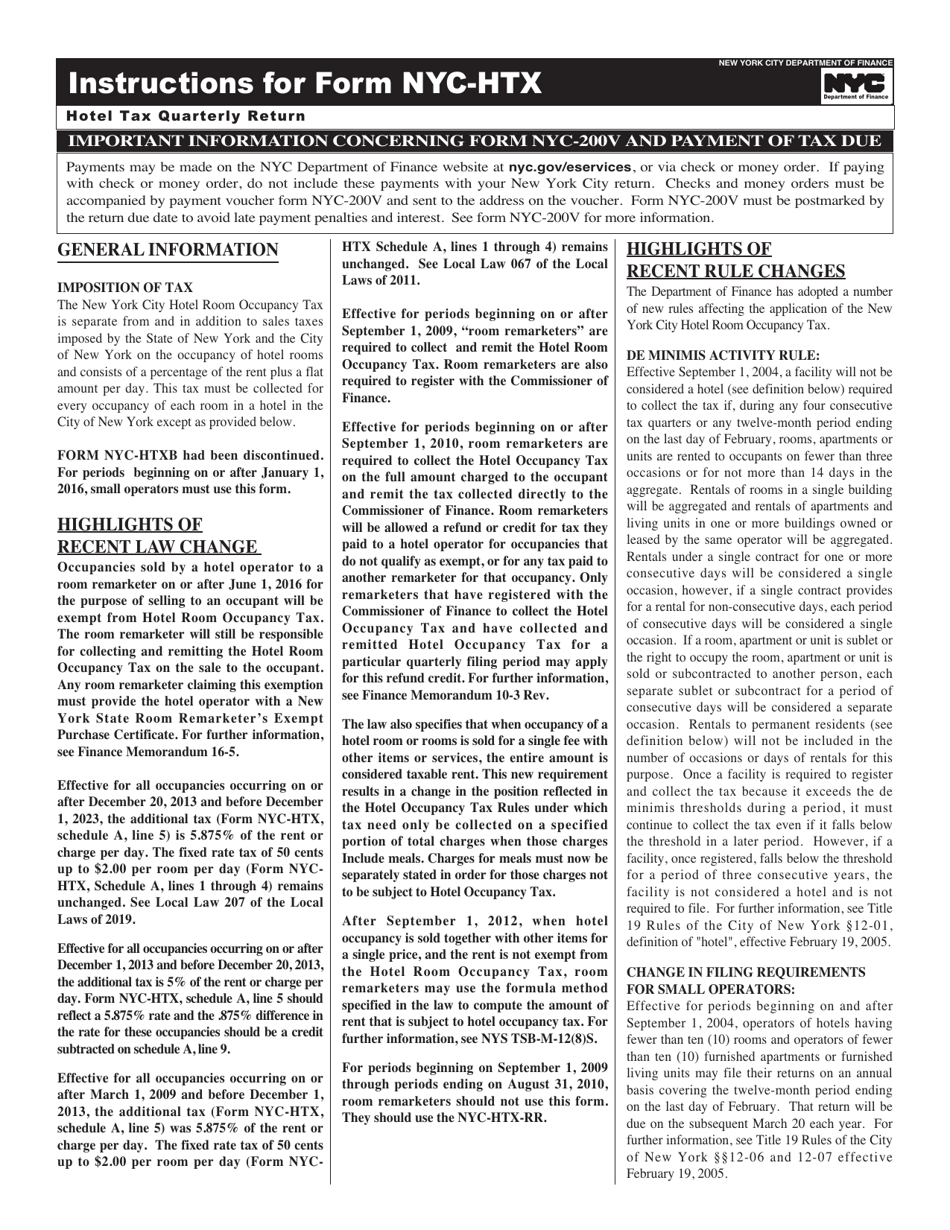 Form NYC-HTX Hotel Room Occupancy Tax Return for Use by Operators and Room Remarketers - New York City, Page 2