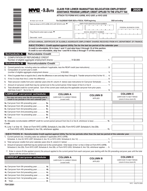 Form NYC-9.8UTX 2020 Printable Pdf