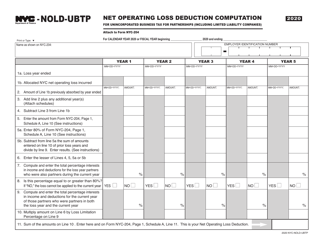 Document preview: Form NYC-NOLD-UBTP Net Operating Loss Deduction Computation for Unincorporated Business Tax for Partnerships (Including Limited Liability Companies) - New York City