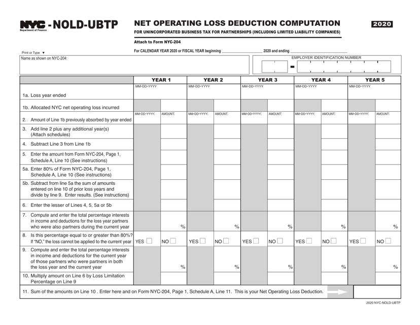 Form NYC-NOLD-UBTP 2020 Printable Pdf