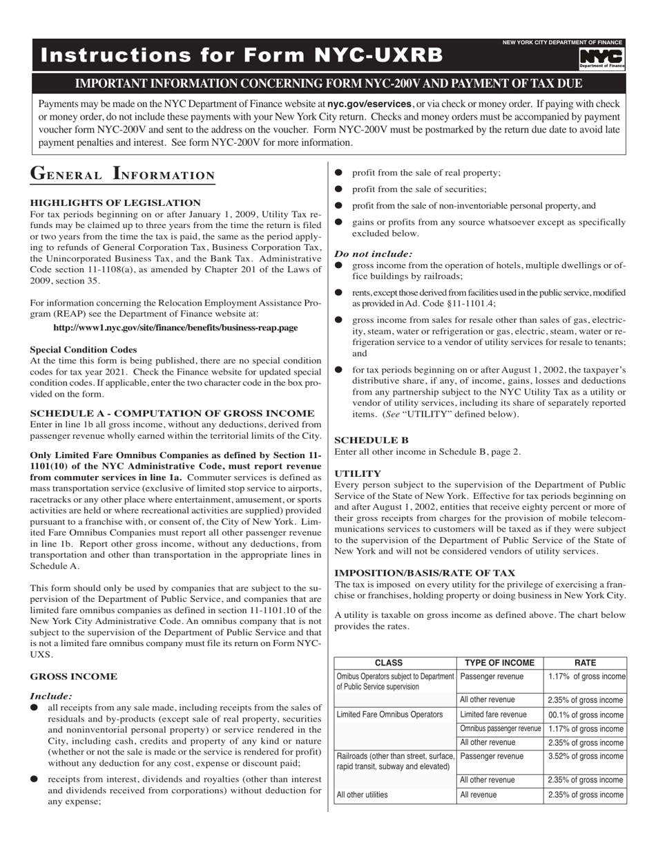 Form NYC-UXRB Return of Excise Tax by Utilities and Limited Fare Omnibus Companies - New York City, Page 3