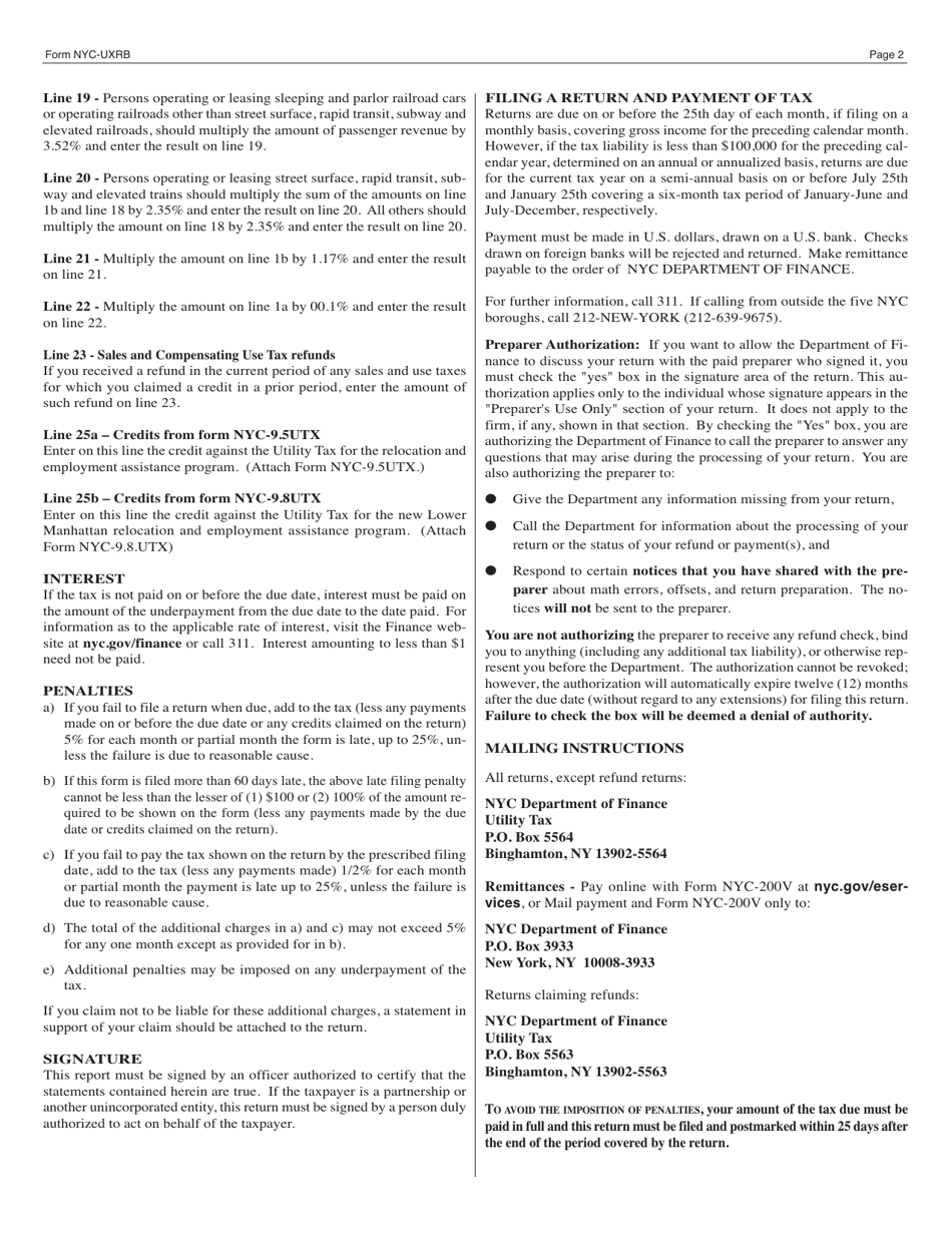 Form NYC-UXRB Return of Excise Tax by Utilities and Limited Fare Omnibus Companies - New York City, Page 4
