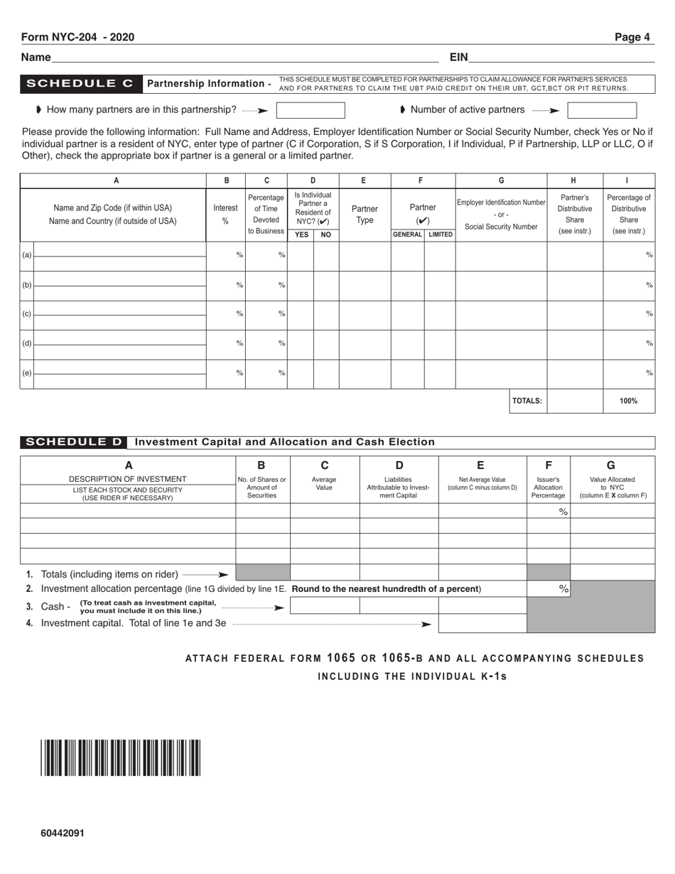 Form NYC-204 Download Printable PDF or Fill Online Unincorporated ...