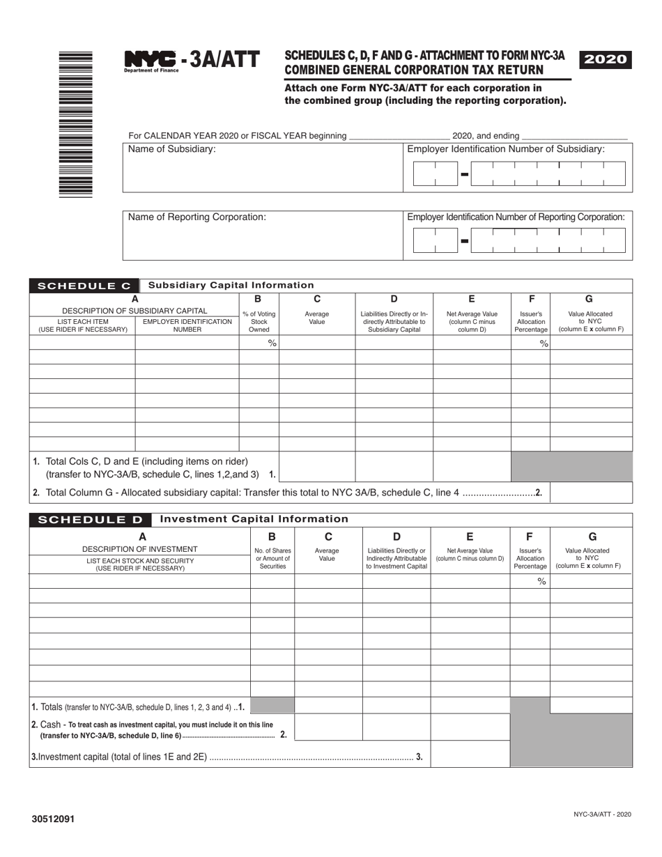 Form NYC-3A / ATT Schedules C, D, F and G - Attachment to Form Nyc-3a Combined General Corporation Tax Return - New York City, Page 1