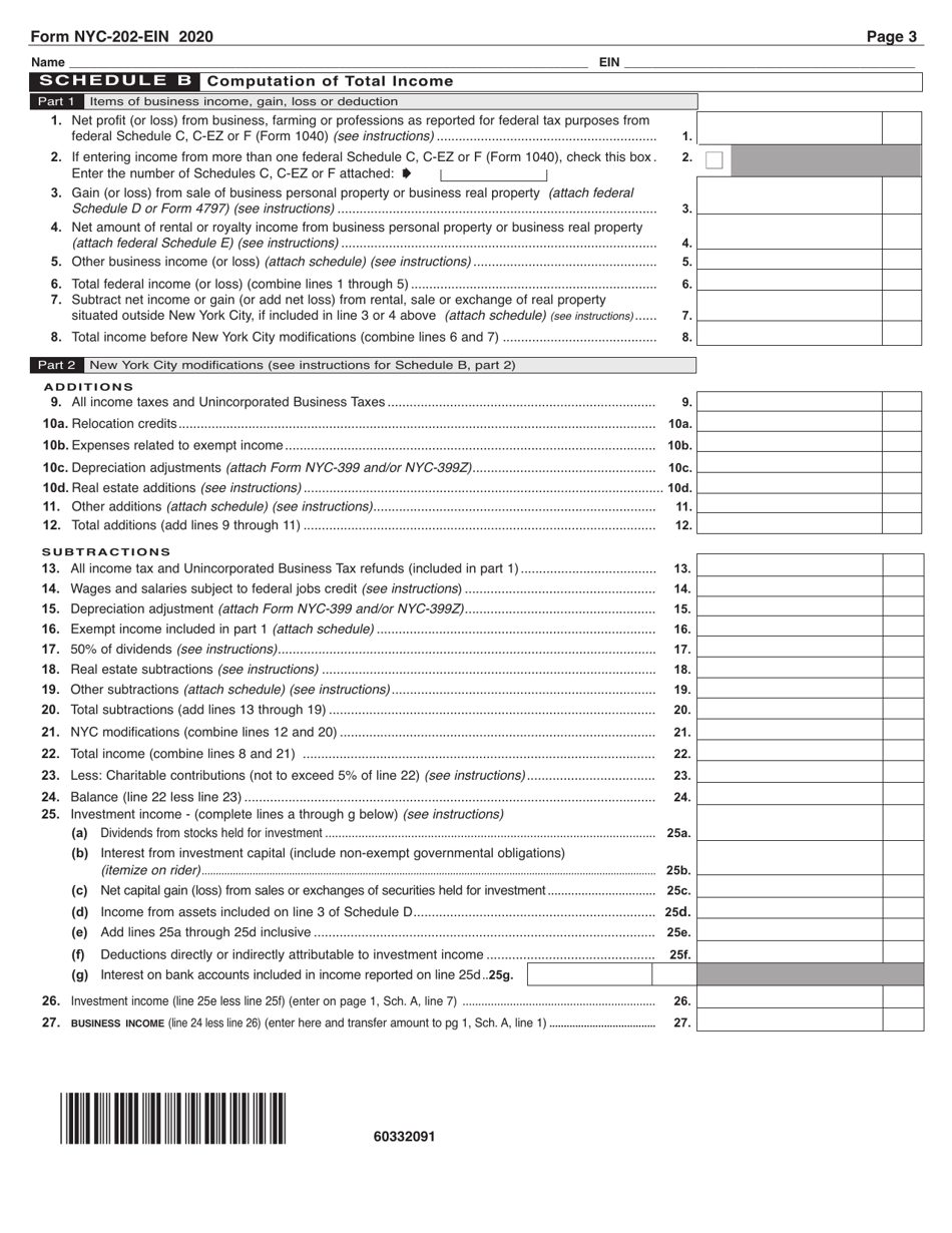Form NYC-202EIN Unincorporated Business Tax Return for Estates and Trusts - New York City, Page 3