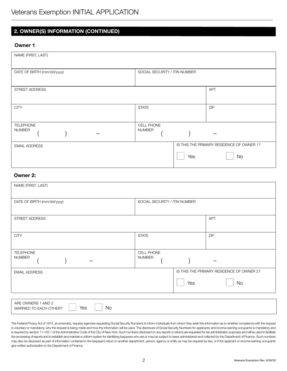 Veterans Exemption Initial Application - New York City, Page 5