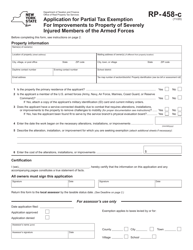 Document preview: Form RP-458-C Application for Partial Tax Exemption for Improvements to Property of Severely Injured Members of the Armed Forces - New York