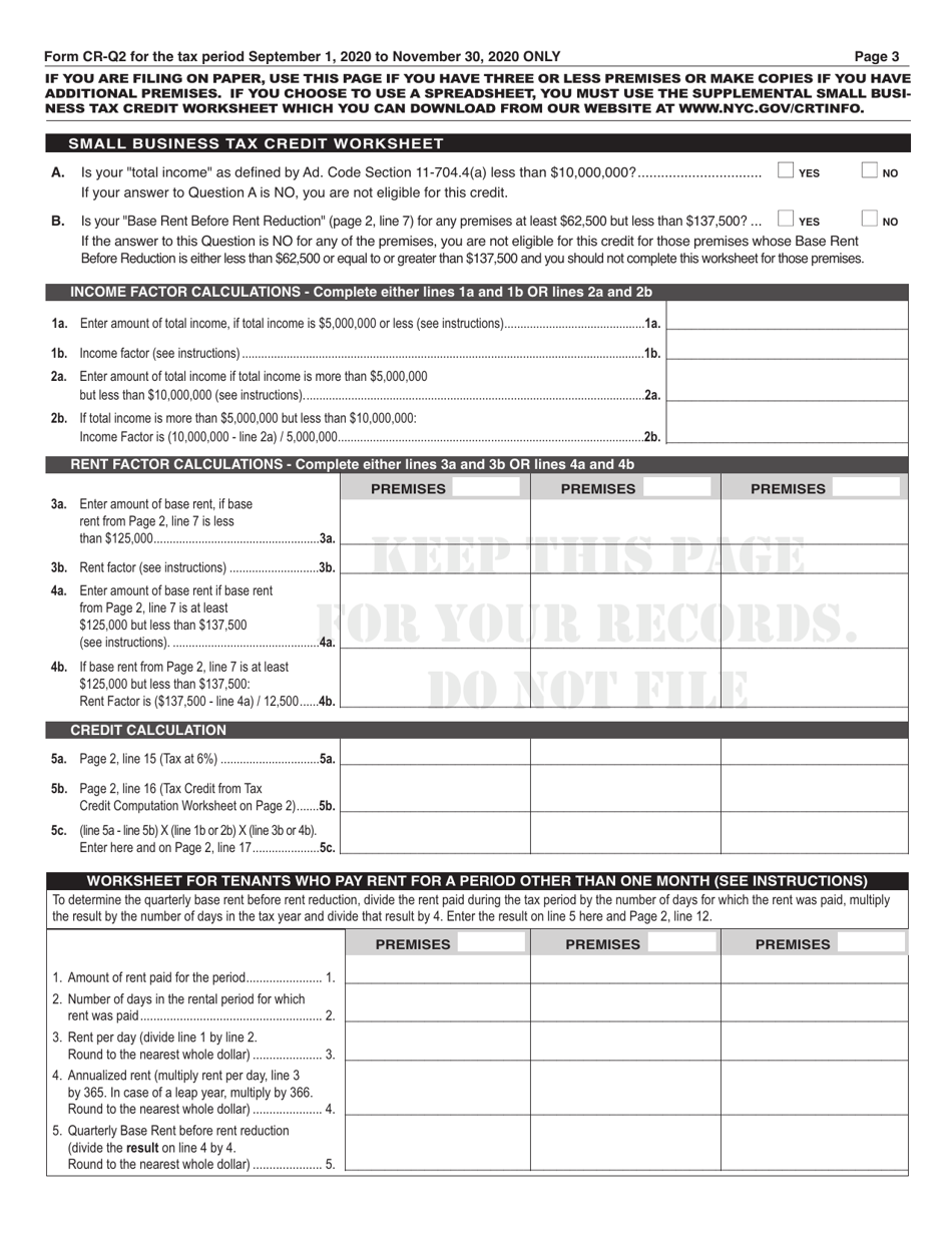 Form CR-Q2 Commercial Rent Tax 2nd Quarter Return - New York City, Page 3