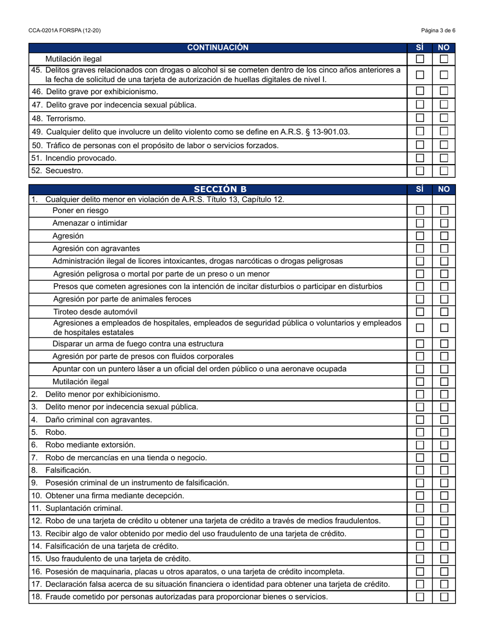 Formulario CCA-0201A-S Declaracion De Certificacion Para Proveer Servicios De Cuidado De Ninos - Arizona (Spanish), Page 3