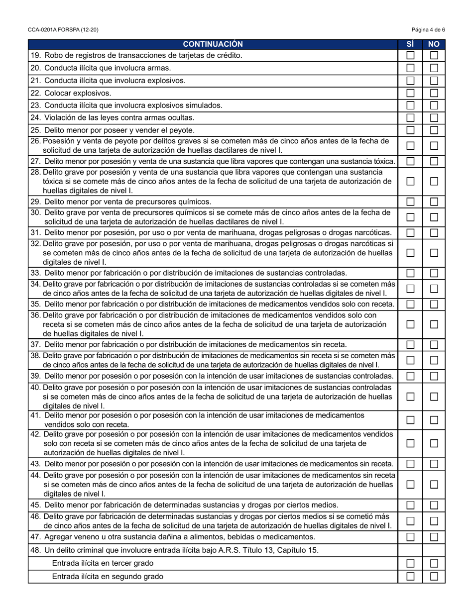 Formulario CCA-0201A-S Declaracion De Certificacion Para Proveer Servicios De Cuidado De Ninos - Arizona (Spanish), Page 4