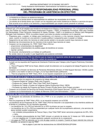 Formulario FAA-1523A-S Acuerdo De Responsabilidad Personal (Pra) Del Programa De Asistencia En Efectivo - Arizona (Spanish)