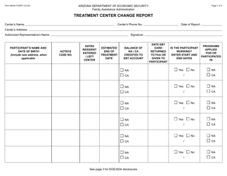 Form FAA-0620A Treatment Center Change Report - Arizona