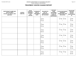 Form FAA-0620A Treatment Center Change Report - Arizona, Page 2