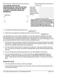 Document preview: Form CF377.2B CalFresh Notice of Expiration of Certification for Households With Only Elderly and/or Disabled Members - California