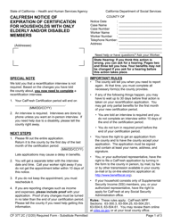Document preview: Form CF377.2C CalFresh Notice of Expiration of Certification for Households With Only Elderly and/or Disabled Members - California