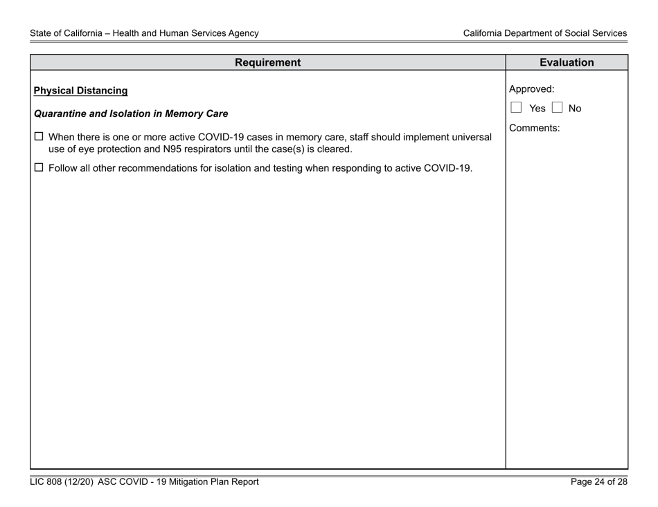 Form LIC808 Plan for Epidemic Outbreak Specific to Covid - 19 Mitigation Plan Report - California, Page 24