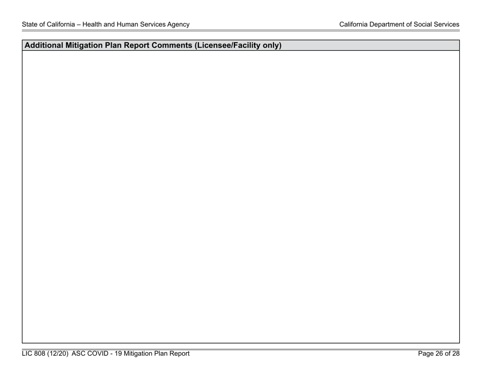 Form LIC808 Plan for Epidemic Outbreak Specific to Covid - 19 Mitigation Plan Report - California, Page 26