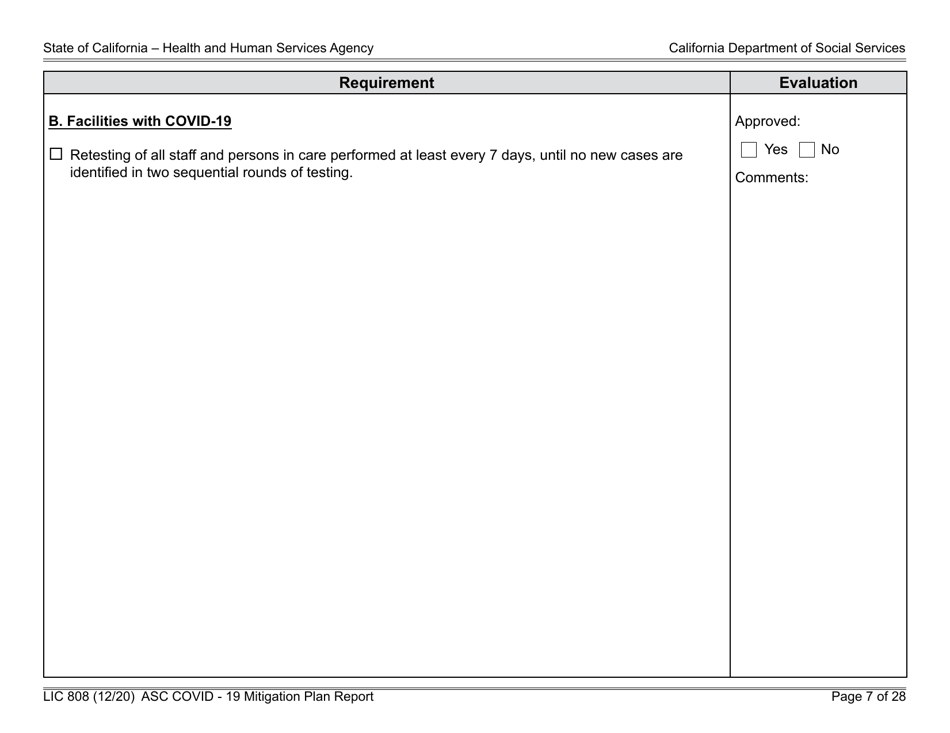 Form LIC808 Plan for Epidemic Outbreak Specific to Covid - 19 Mitigation Plan Report - California, Page 7