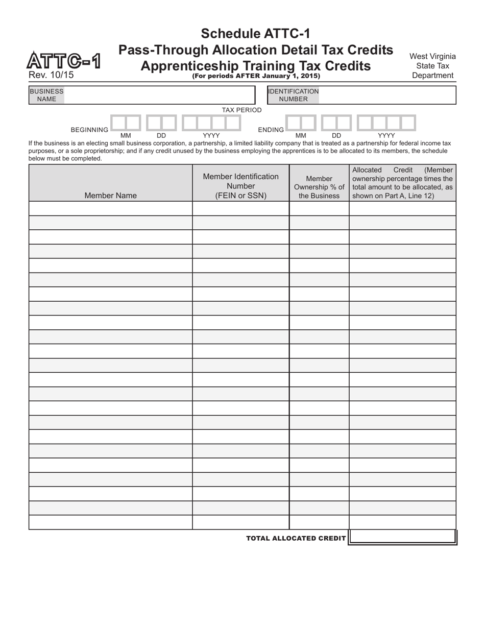 Schedule ATTC-1 Apprenticeship Training Tax Credits (For Periods After January 1, 2015) - West Virginia, Page 3